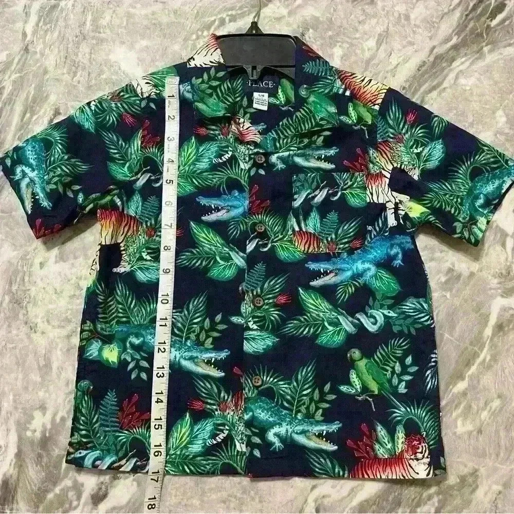 Children Place Jungle Animal Safari Print Cotton Button Front Shirt Size 5/6 S/P - Picture 3 of 7
